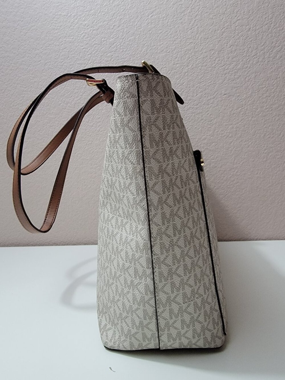Michael Kors Jet Set Medium Logo Pocket Tote Vanilla MK Signature 35F3GTVT3B - Picture 5 of 15